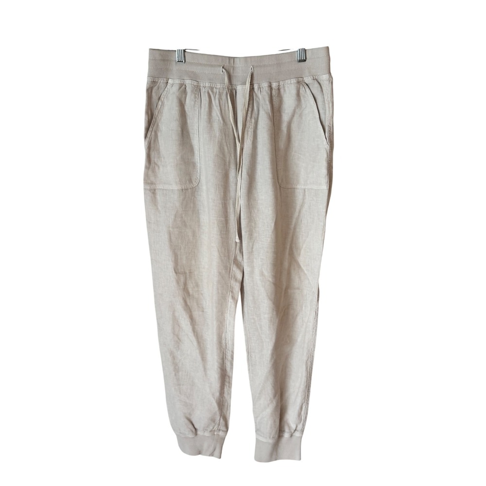 C&C California 100% Linen Joggers Oatmeal Beige Ribbed Waist Drawstring Medium